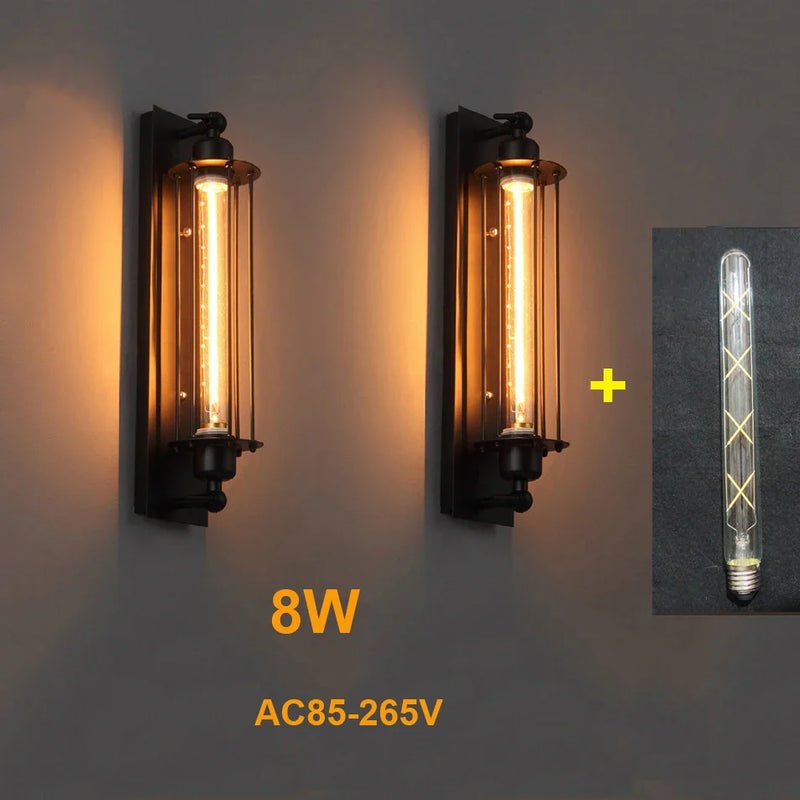 Afralia™ Industrial Wall Lamp Black Silver Copper 8W LED Sconce Light for Bedroom Café