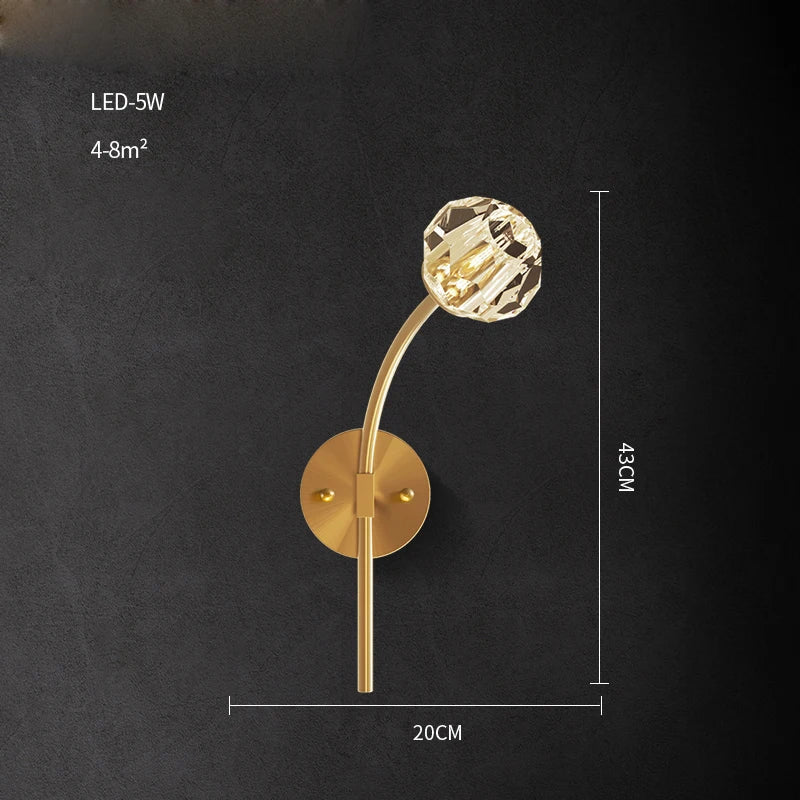 Afralia™ Black Gold Copper Crystal LED Wall Sconce Light for Bedroom Corridor