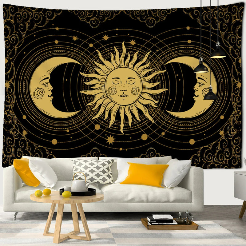 Fantasy Sun Moon Tapestry Wall Hanging Bohemian Hippie Witchcraft Decor by Afralia™