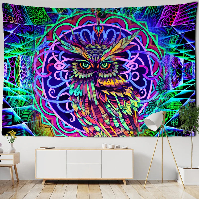 Afralia™ Psychedelic Owl Tapestry Wall Hanging for Colorful Hippie Bohemian Home Decor