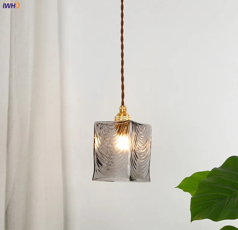 Afralia™ Japanese Glass Pendant Lights: Industrial Vintage Bedroom Living Room Copper Decor
