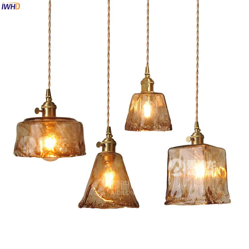Afralia™ Nordic Amber Glass Pendant Lights with Vintage Copper Finish