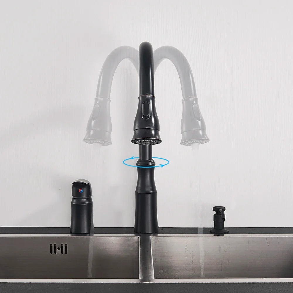 Afralia™ Brass Black Kitchen Faucet Pull Out Mixer Taps Hot/Cold Water Cranes