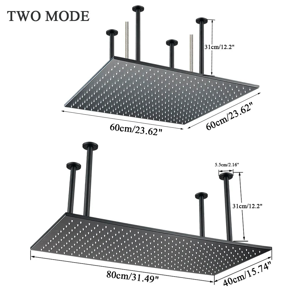 Afralia™ 16"x32" LED Rainfall Shower Head - Color Changing Luxury Square Design