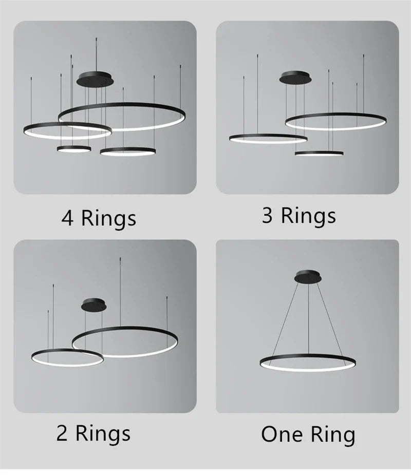 Afralia™ LED Ring Chandelier Ceiling Pendant Modern Round Circle Lamps