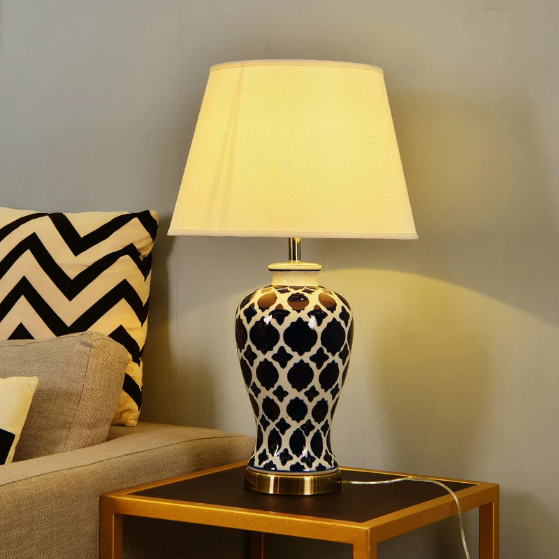 Afralia™ Blue Ceramic Table Lamp - American Retro LED Table Lamp for Bedroom, Living Room