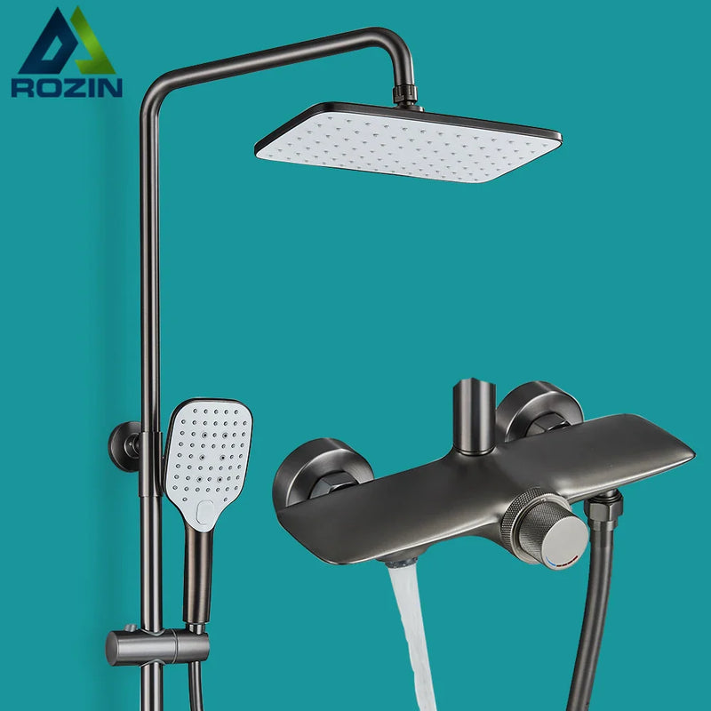 Afralia™ Black Gray Wall Mounted Shower System Set with Bathtub Faucet