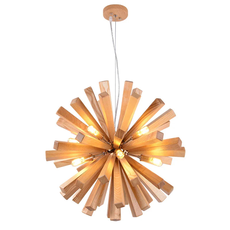 Afralia™ Dandelion Wooden Pendant Lights - Solid Wood Hanging Lamps for Dining Room & Restaurant