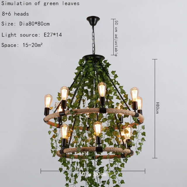 Afralia™ Multi Head Green Leaf Chandelier for Bar, Tea Shop, Corridor Lighting - Decorative Lamp