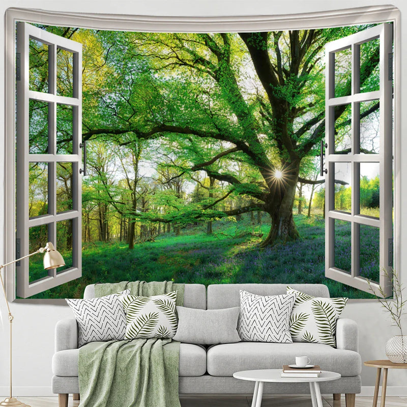 Afralia™ Woods View Tapestry Wall Hanging: Psychedelic Hippie Boho Living Room Decor