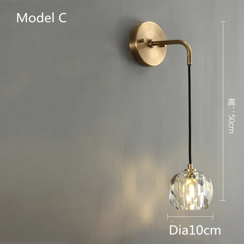 Afralia™ Crystal LED Wall Sconce Copper Light Fixture for Modern Luxury Home Decor