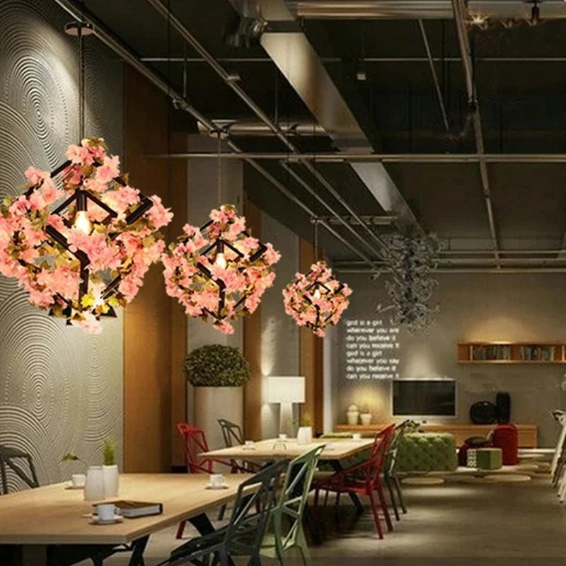 Afralia™ Green Plants Cherry Blossoms Chandelier, Elegant Pendant Lamp for Bar and Restaurant