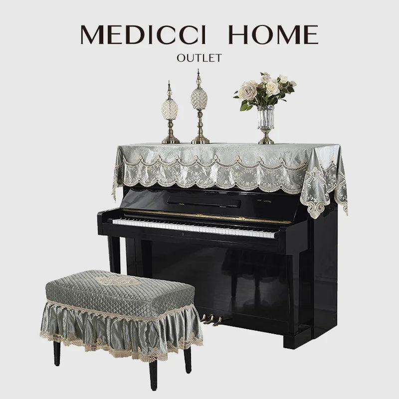 Afralia™ Teal Blue Velvet Lace Piano Cover & Stool Bench Set