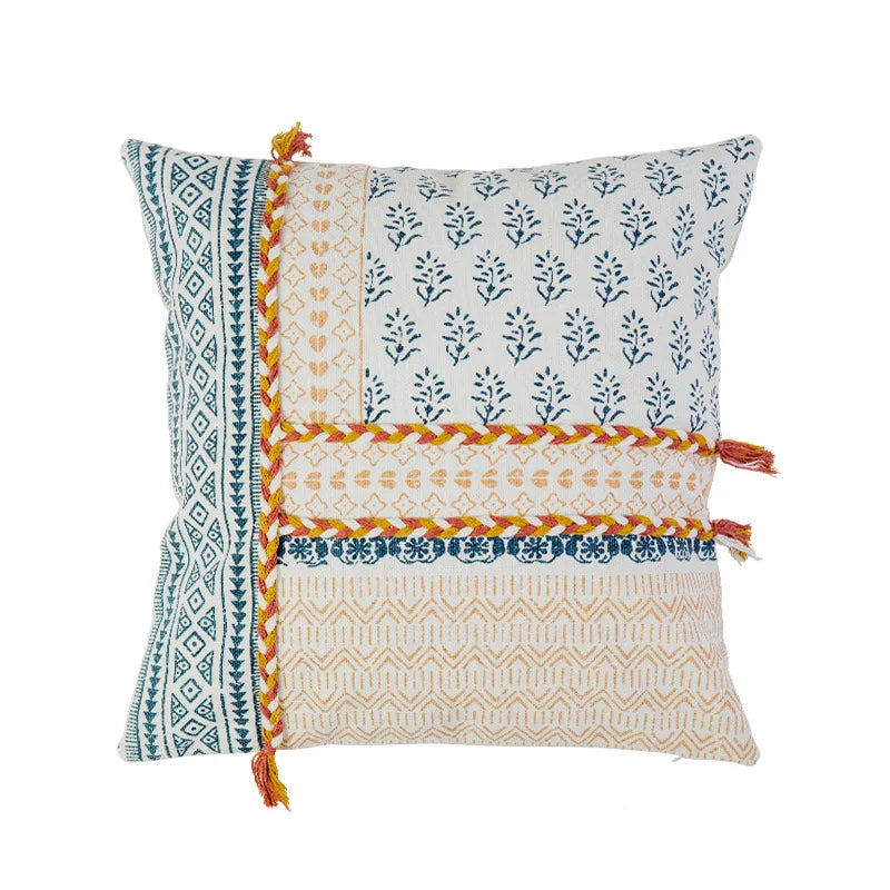 Afralia™ Boho Style Cotton Woven Pillow Cover with Tassels & Pompom - 45x45cm