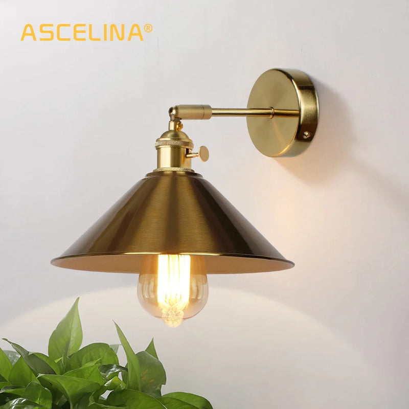 Afralia™ Copper Vintage Wall Lamp Bedroom E27 Wall Sconce Gold Living Room Wall Light