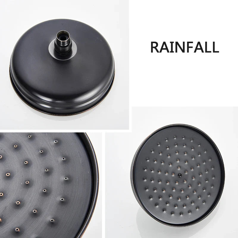 Afralia™ Black Brass Rainfall Shower Mixer Faucet Set with 8" Showerhead and Handshower