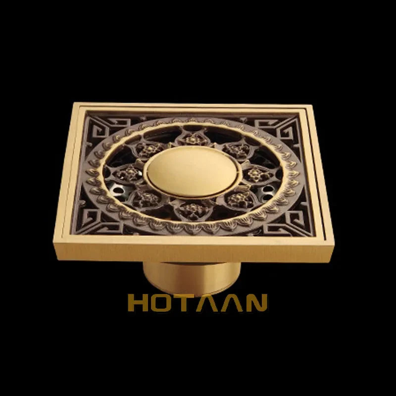 Afralia™ Antique Brass Flower Art Bathroom Floor Drain Waste Grate