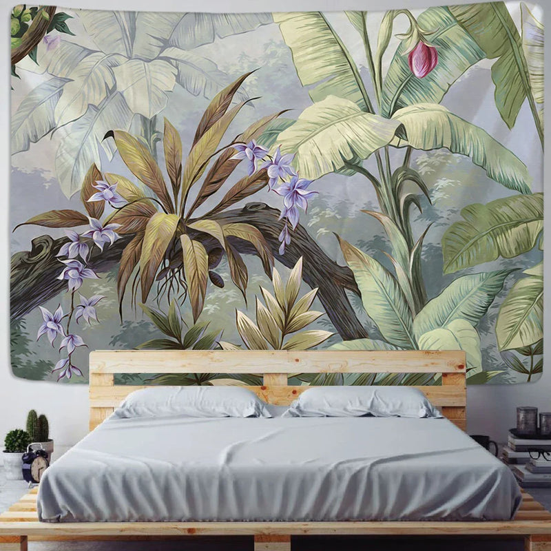 Tropical Plant Printed Tapestry Wall Hanging for Home Décor by Afralia™