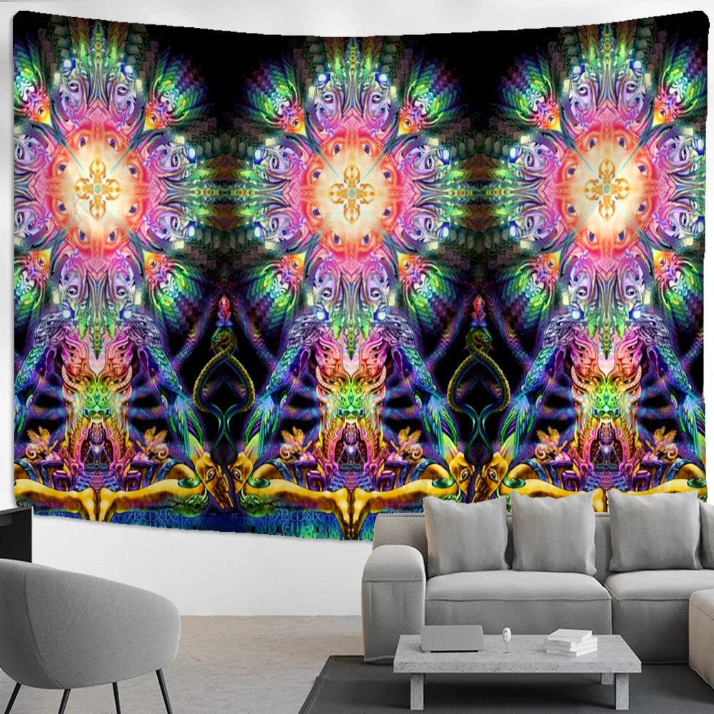 Psychedelic Human Face Wall Tapestry Fluorescent Hippie Art for Afralia™ Home Décor