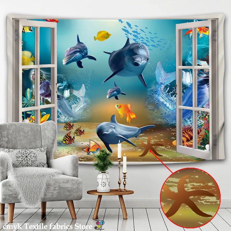 Afralia™ Underwater World Tapestry: Marine Museum Whale Wall Cloth for Bohemian Hippie Decor