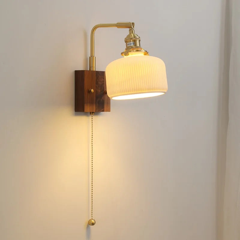 Afralia™ Ceramic Ball LED Wall Light with Pull Chain Switch for Living Room