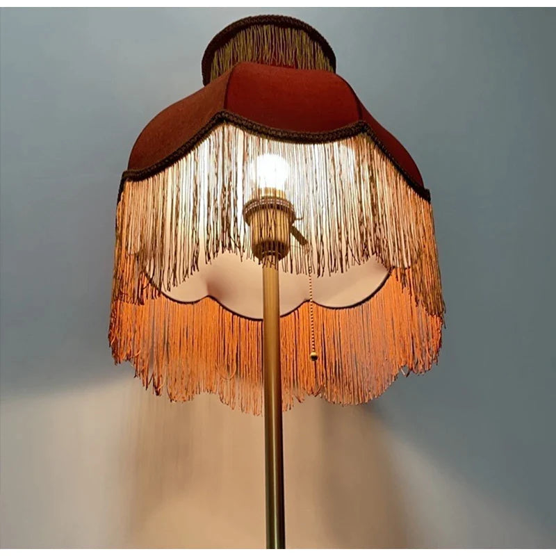 Afralia™ Velvet Tassel Lampshade in Retro Caramel Color, Handmade Luxury Italy Style