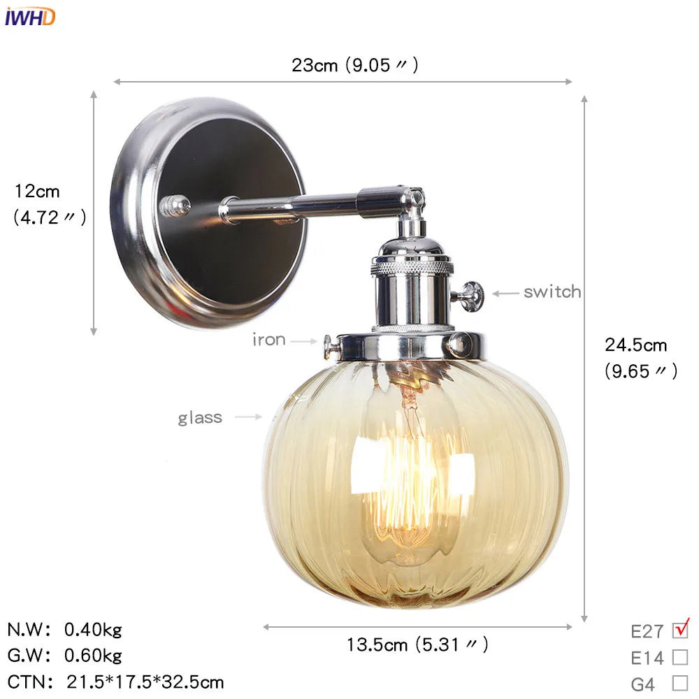 Afralia™ Modern Amber Glass Ball LED Wall Lamp for Home Bedroom Stair Mirror