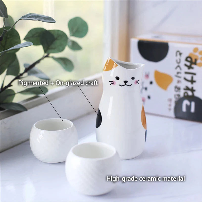 Afralia™ Maneki Neko Sake Set - Lucky Cat Wine Glass Pot Bar Set