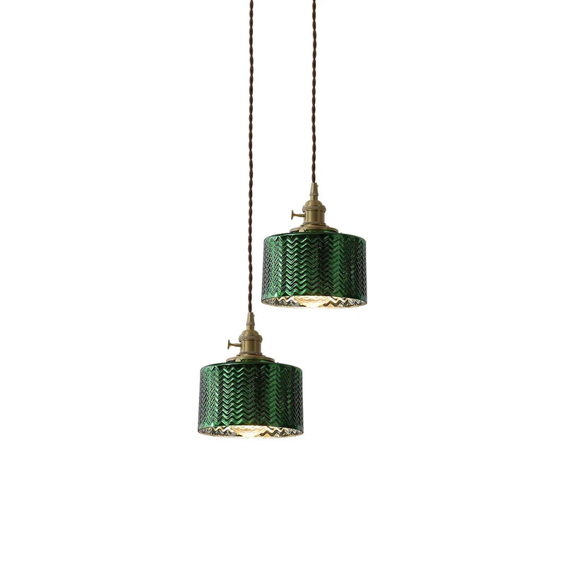 Afralia™ Nordic Green Glass LED Pendant Lights - Vintage Copper Hanging Lamp for Bedroom & Living Room