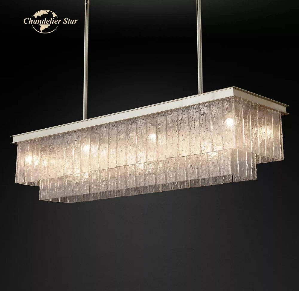Afralia™ LED Glace Rectangular Chandelier Light for Dining Kitchen Living Room