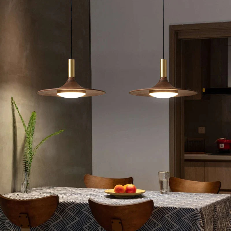 Afralia™ Black Walnut UFO Pendant Light - Luxury Dining Room Art Lamp