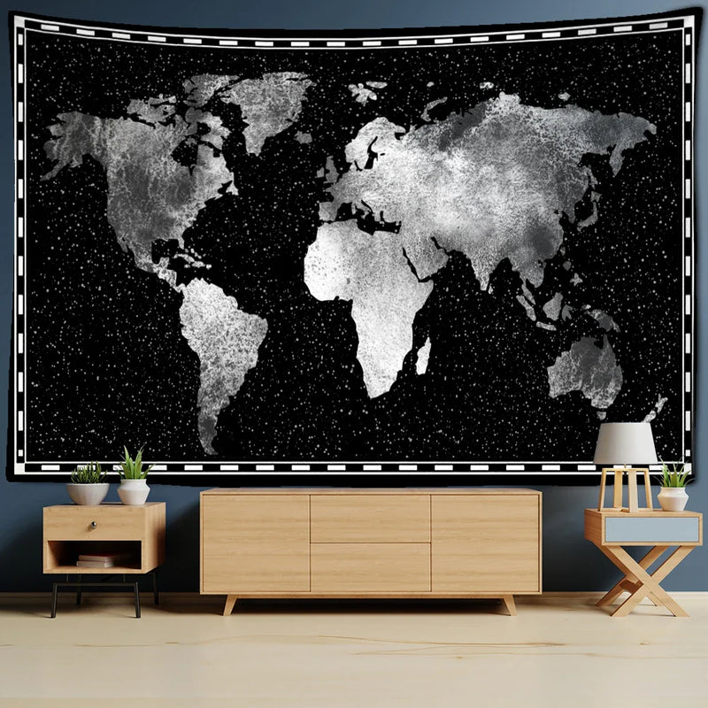 Afralia™ Geometric World Map Tapestry Wall Hanging: 3D Print Decor Yoga Mat Sleeping Pad