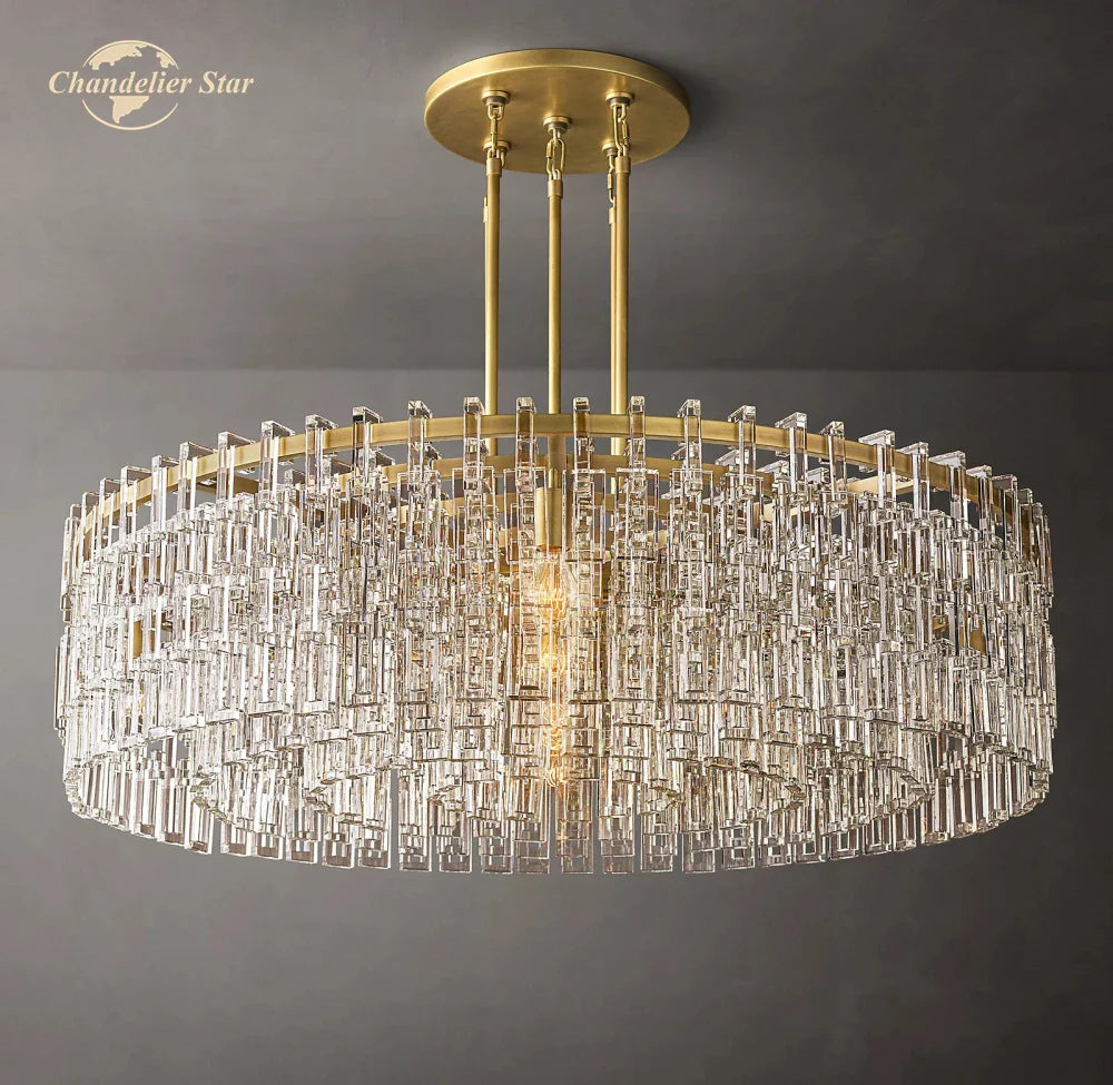 Afralia™ Modern LED Round Chandelier Black Brass Glass Chrome Pendant Light