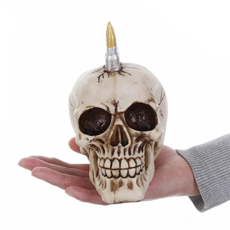 Afralia™ 15cm Resin Skull Head Bullet Handicraft Decor Statue Halloween Props