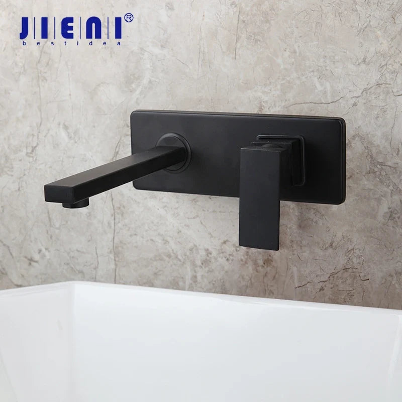 Afralia™ Black Wall Mounted Basin Faucet Solid Brass Hot Cold Mixer.