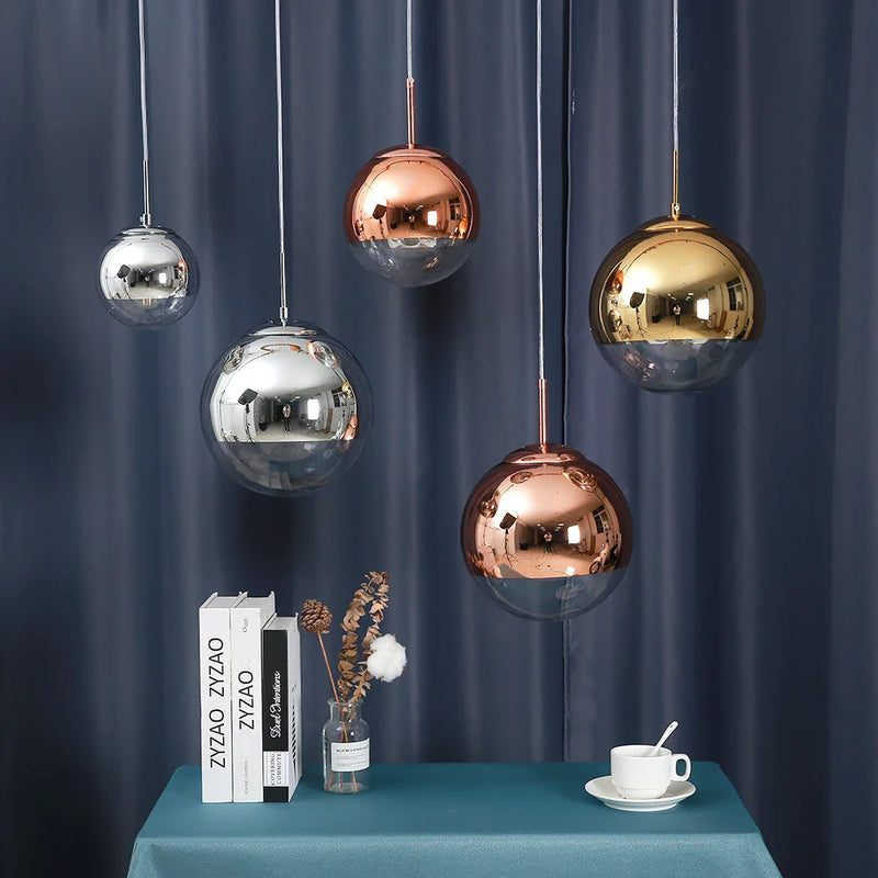 Afralia™ Silver Mirror Ball LED Pendant Light for Kitchen Living Room Bedroom