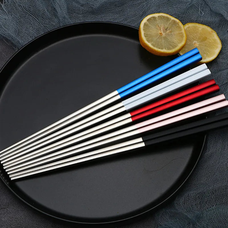 Afralia™ Stainless Steel Rainbow Chopsticks Set for Kitchen Dining Sushi Noodles