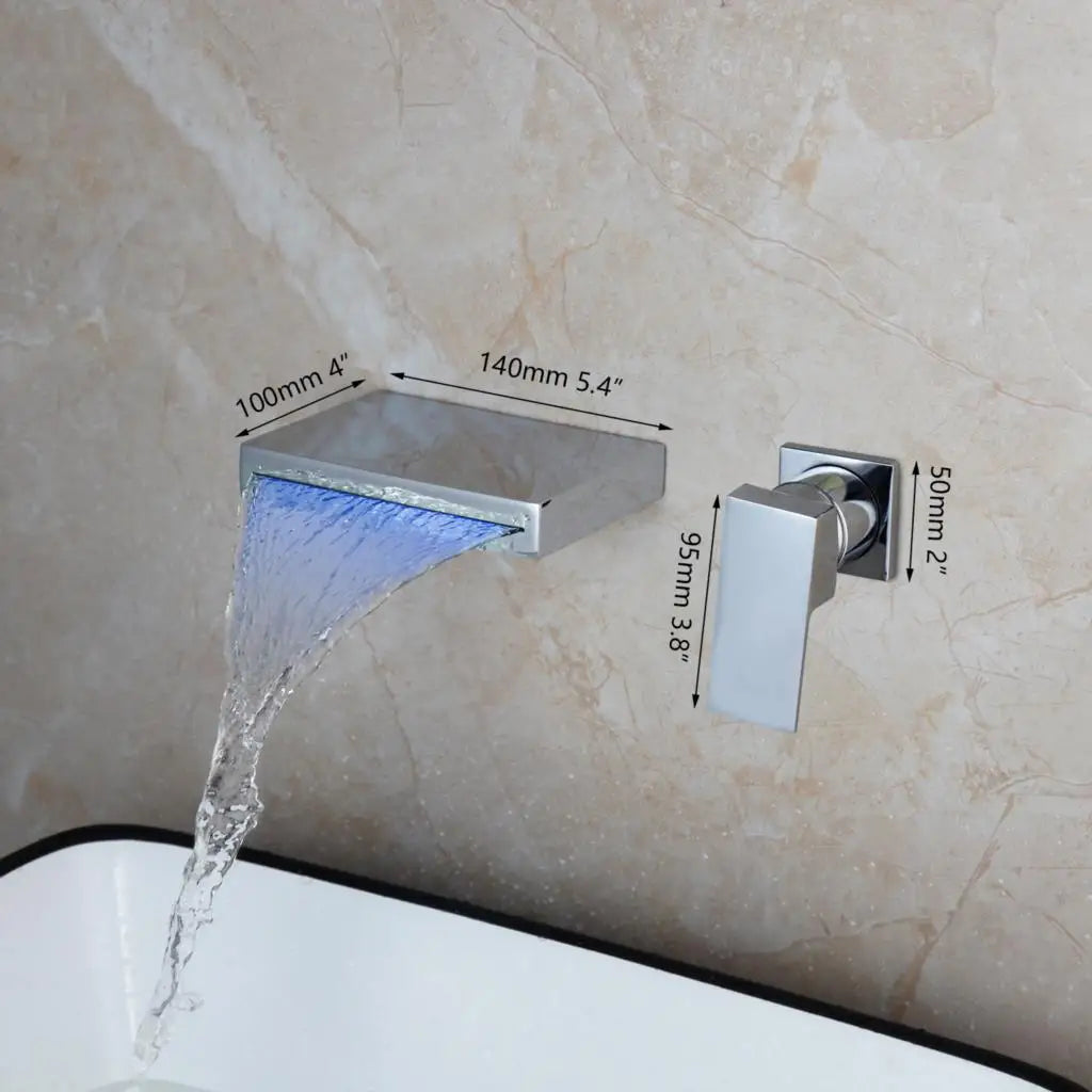 Afralia™ LED Waterfall Bathtub Faucet in Chrome & Black - Wall Mounted Single Handle