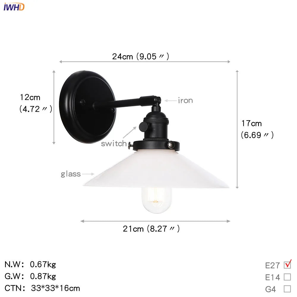 Afralia™ Loft Glass Ball Wall Light Switch Black Wall Sconces - Industrial Decor