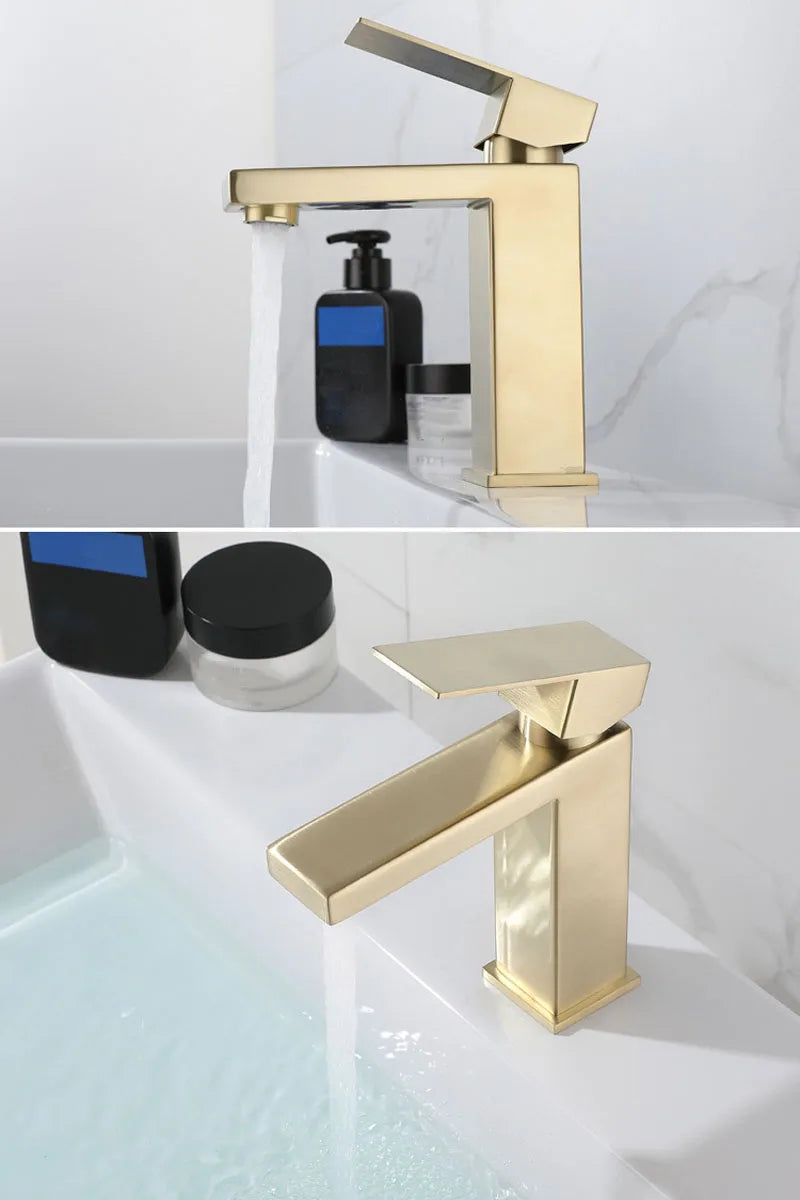 Afralia™ Gold Stainless Steel Basin Faucet Deck Mounted Hot Cold Water Mixer