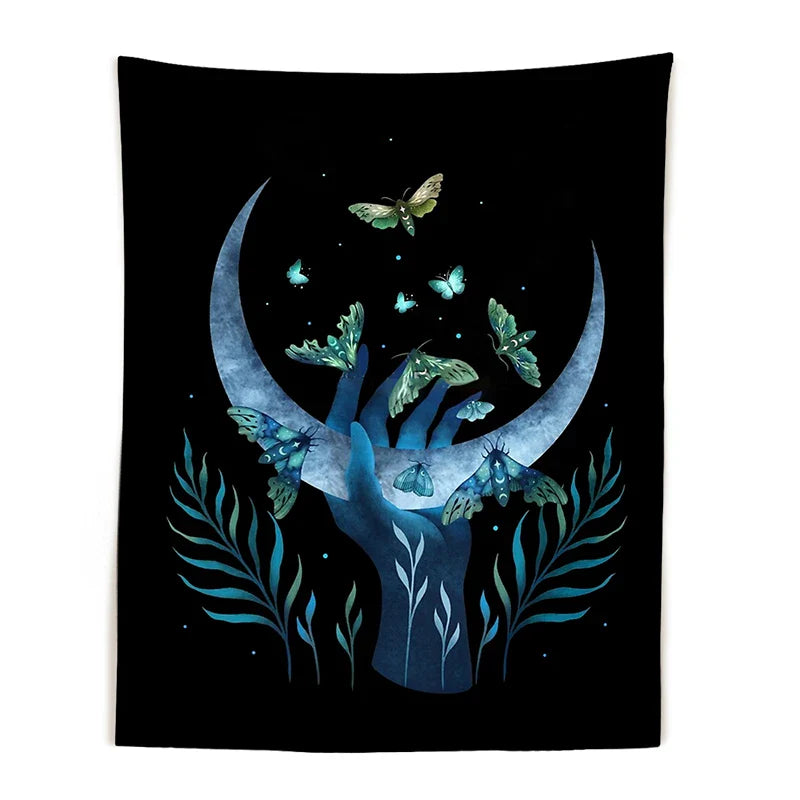 Starry Moon & Flower Botanical Tapestry by Afralia™ for Home Wall Decor