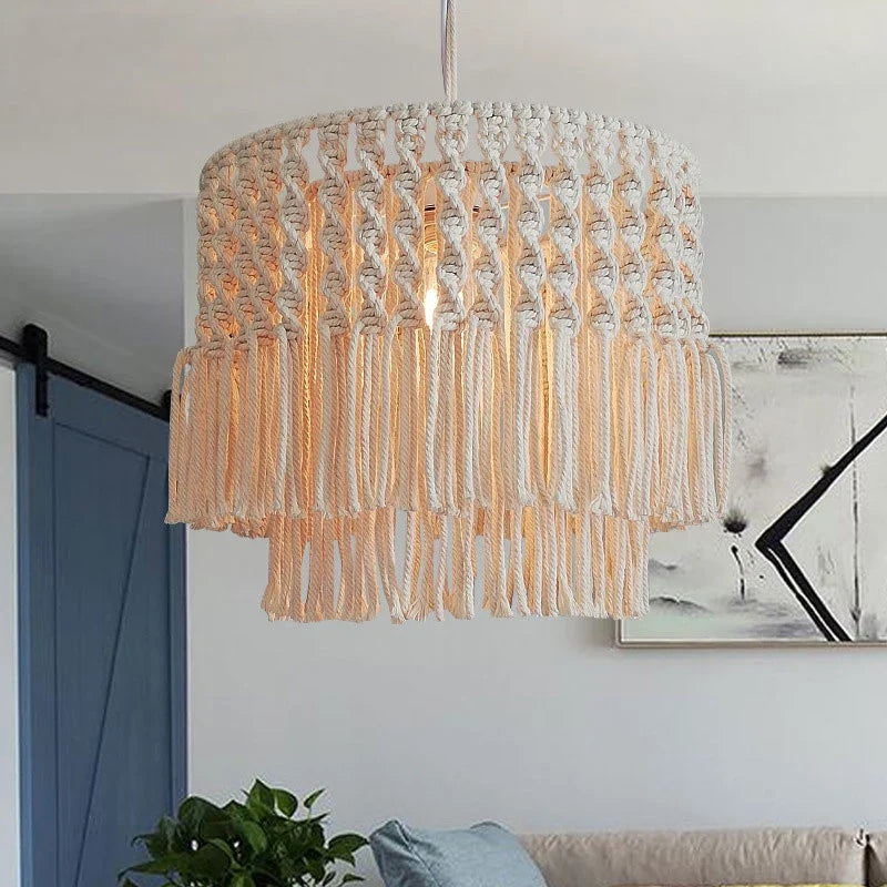 Afralia™ Bohemia Cotton Rope Chandelier: Modern Pendant Lamp for Dining Room, Living Room, Balcony