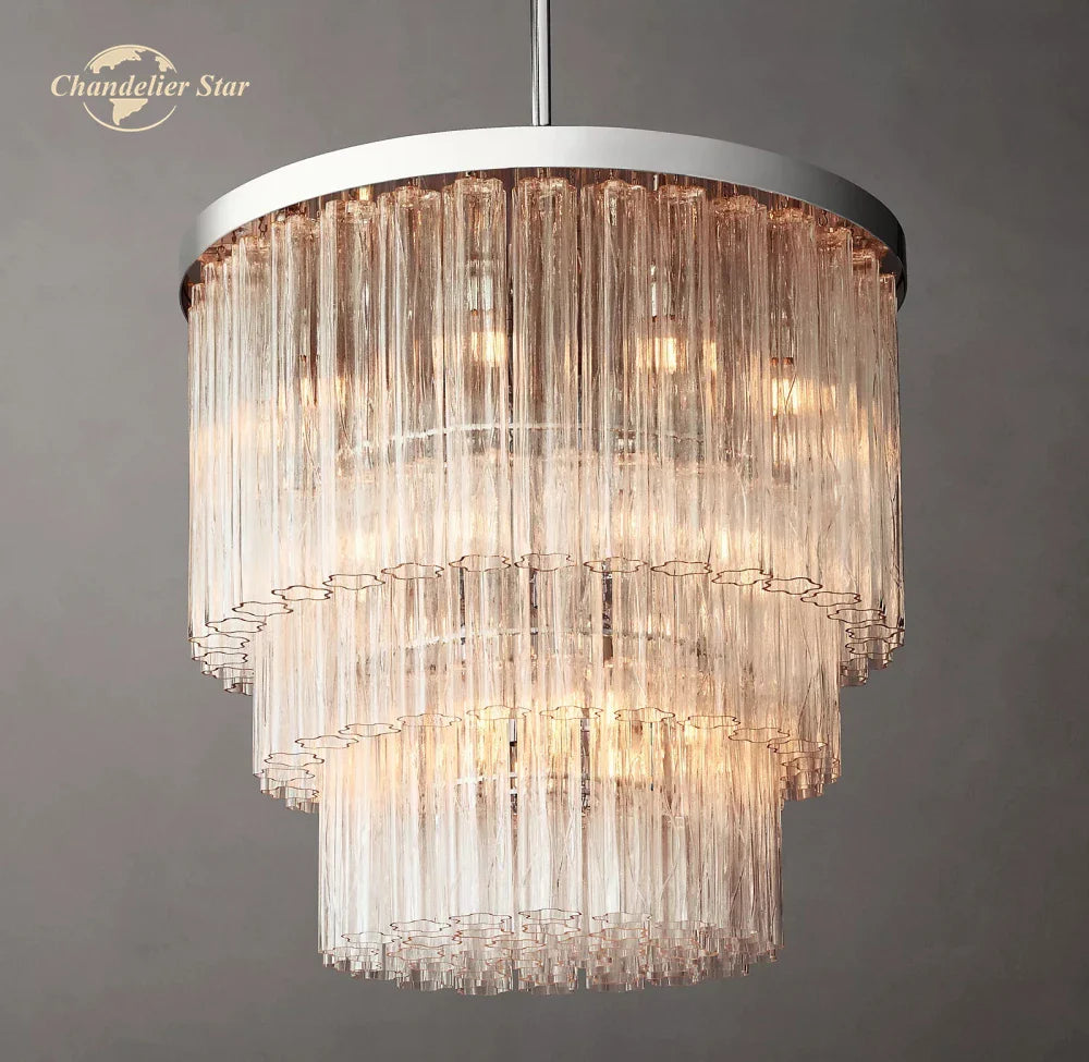 Afralia™ Cielo Glass Chandelier Three-Tier Round Hanging Lights for Living Dining Room