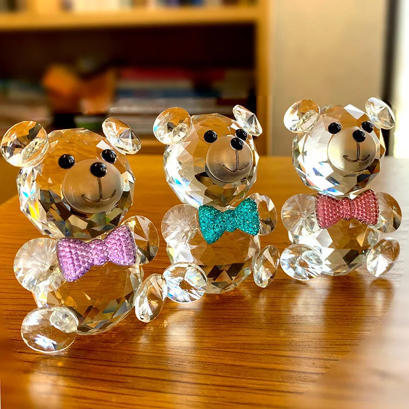 Afralia™ Clear Crystal Teddy Bear Figurines - Glass Animal Paperweight & Home Decor