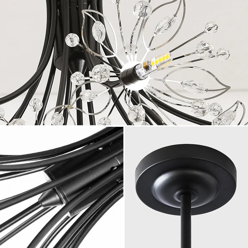 Afralia™ Crystal Bouquet Pendant Light Chandelier in Black and Gold