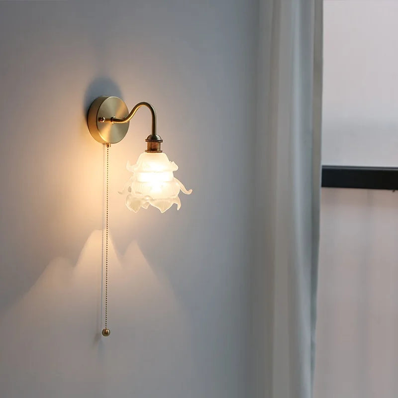 Afralia™ Flower Glass Copper Wall Sconce LED Light Nordic Modern Wandlamp