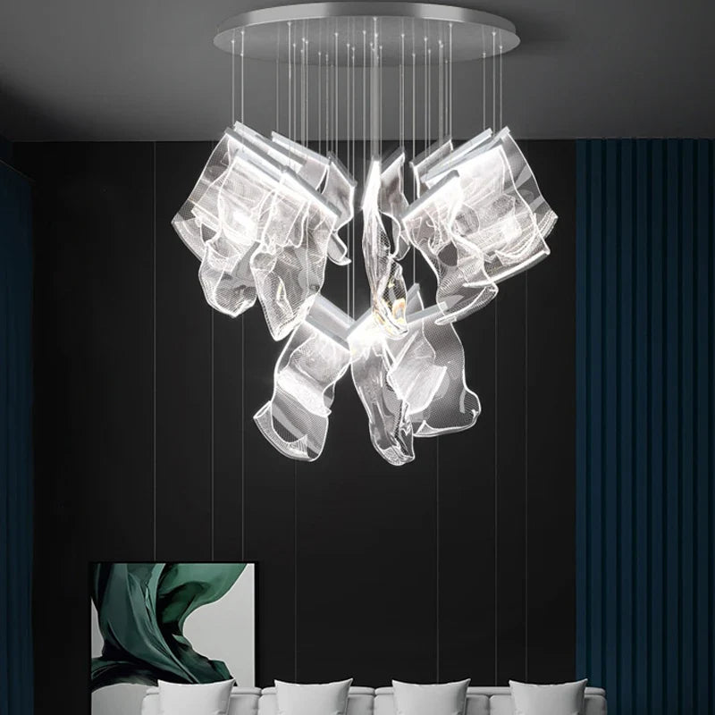 Afralia™ Golden Love Paper Chandelier: Postmodern LED Designer Lighting for Foyer