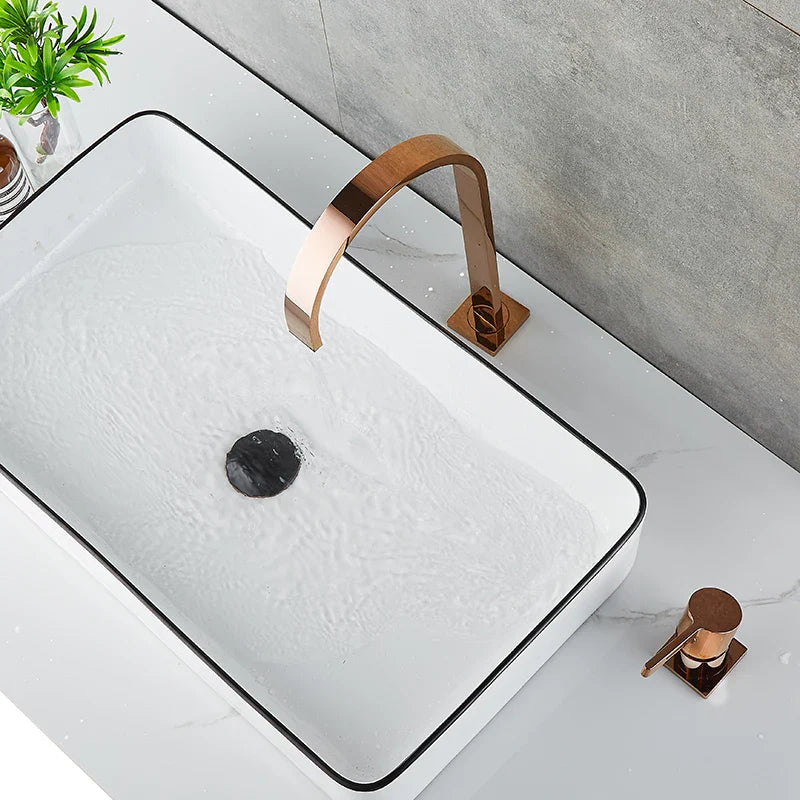 Afralia™ Rose Gold Basin Faucet with Long Pipe and 360° Rotation