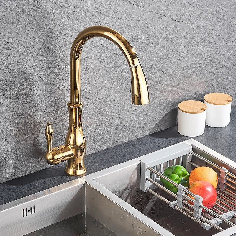 Afralia™ Brass Kitchen Faucet Pull Out Sprayer High Arch Mixer Tap Kit