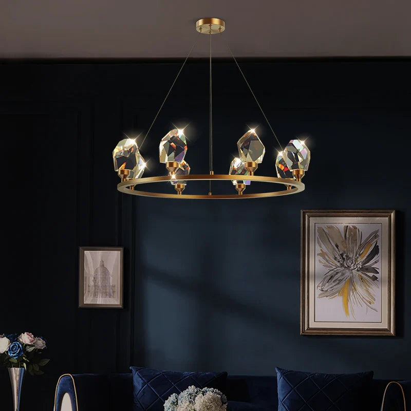 Afralia™ Crystal Copper Round Chandelier: Elegant LED Suspension Lamp for Dinning Room